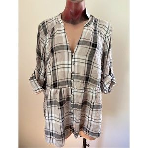 Plaid roll tab baby doll tunic